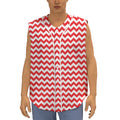 Red And White Chevron Pattern Print Sleeveless Baseball Jersey