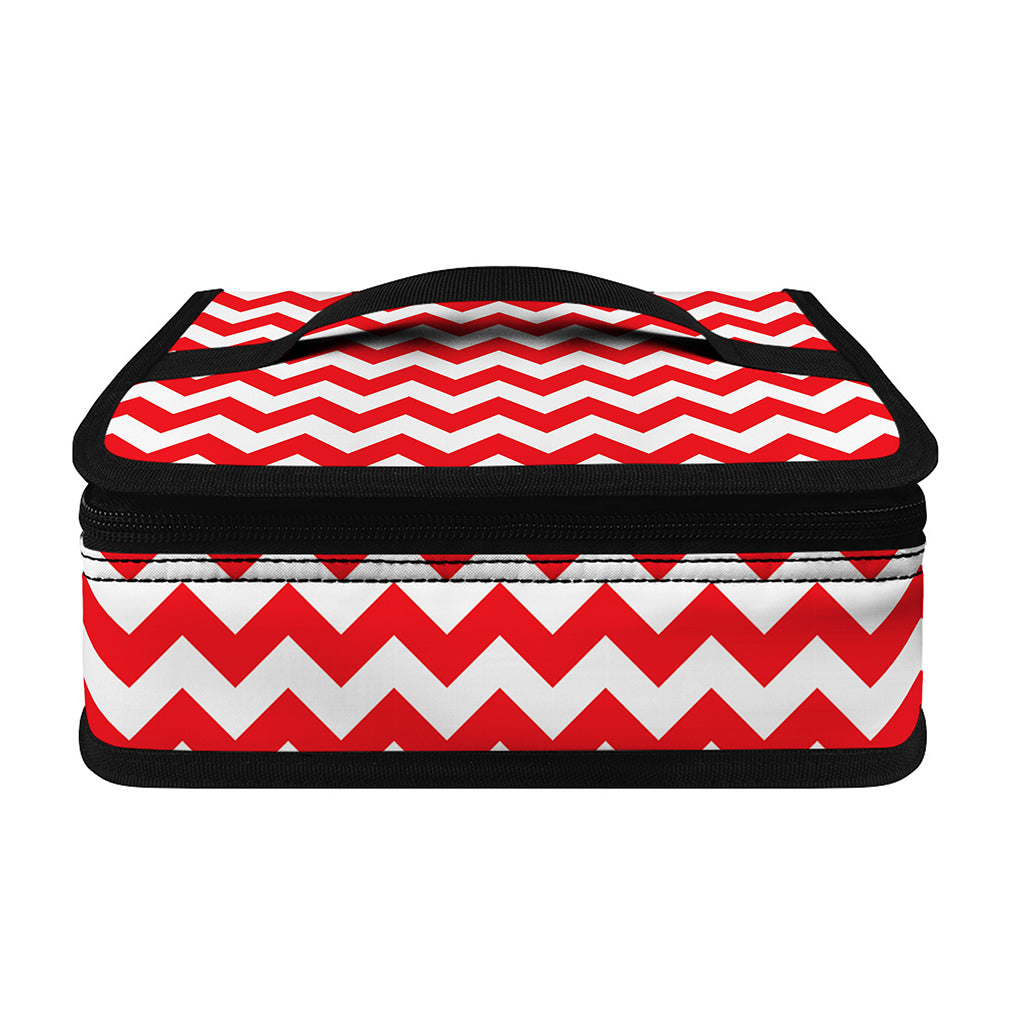 Red And White Chevron Pattern Print Small Lunch Bag