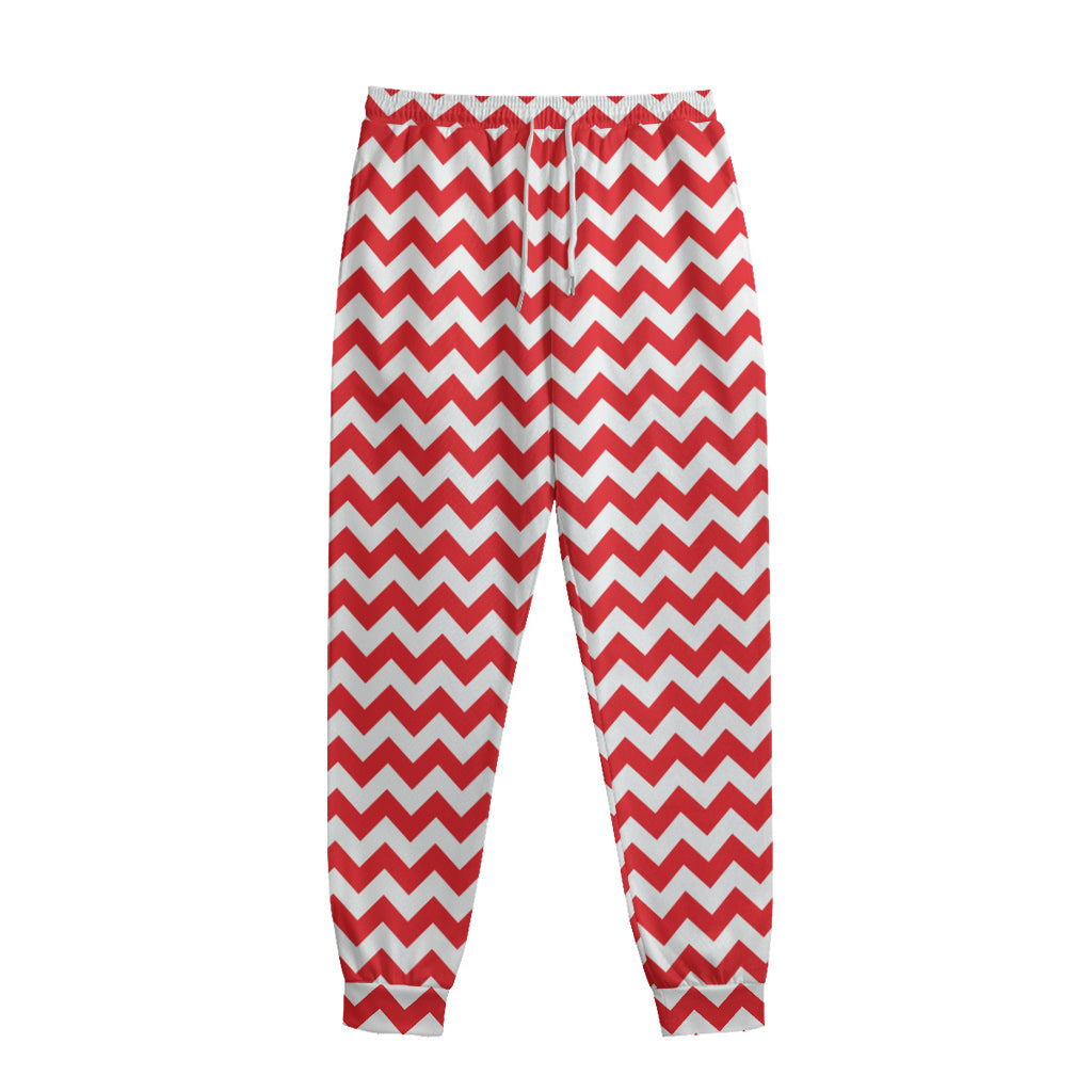 Red And White Chevron Pattern Print Sweatpants