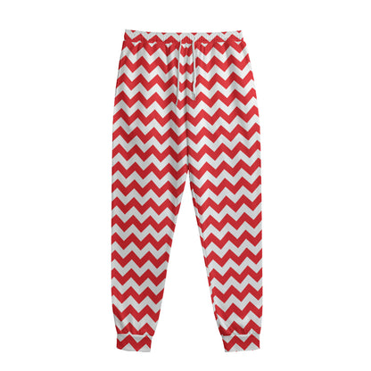 Red And White Chevron Pattern Print Sweatpants