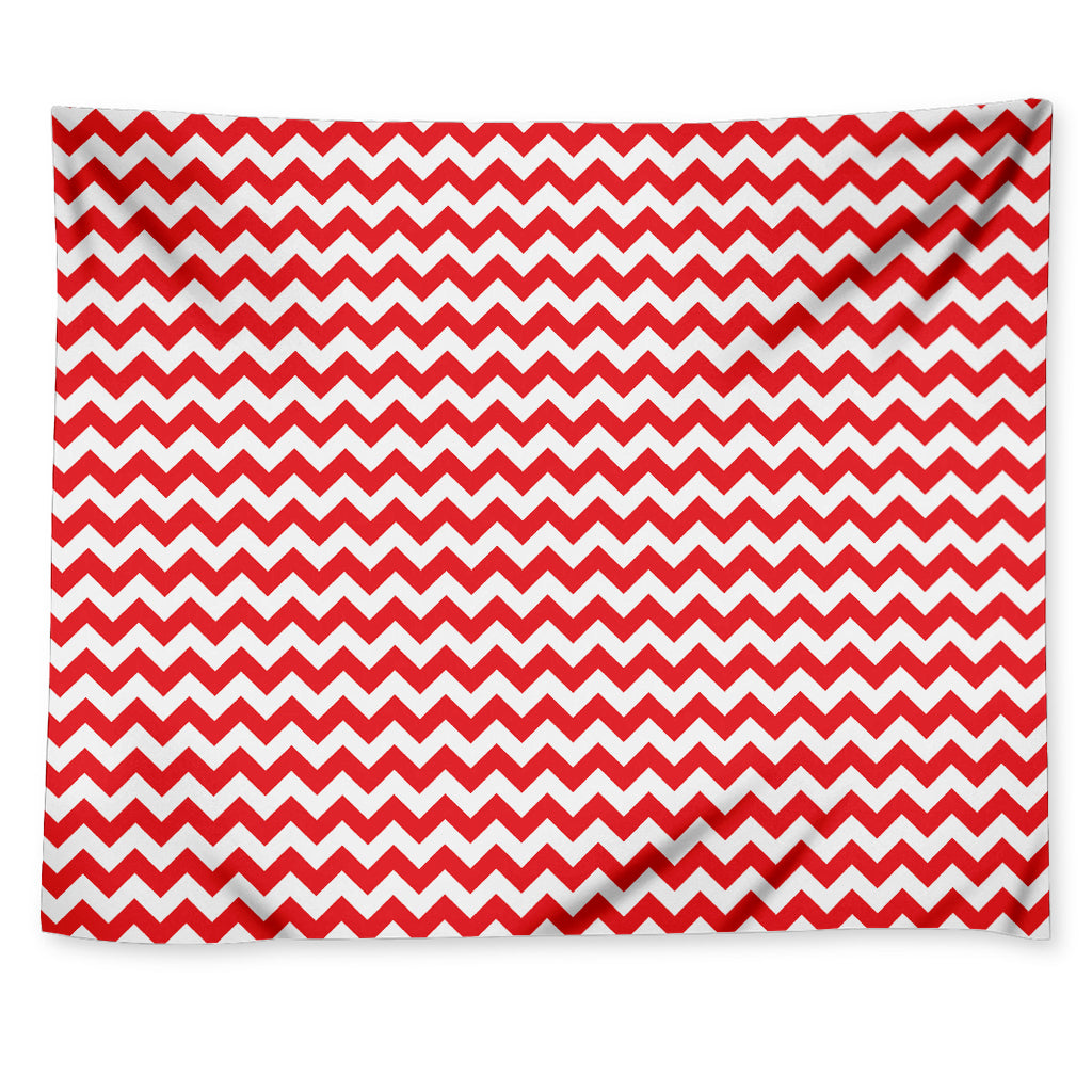 Red And White Chevron Pattern Print Tapestry