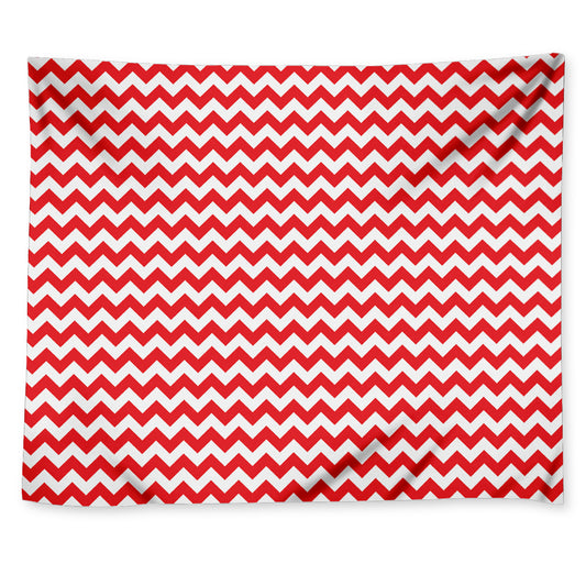 Red And White Chevron Pattern Print Tapestry