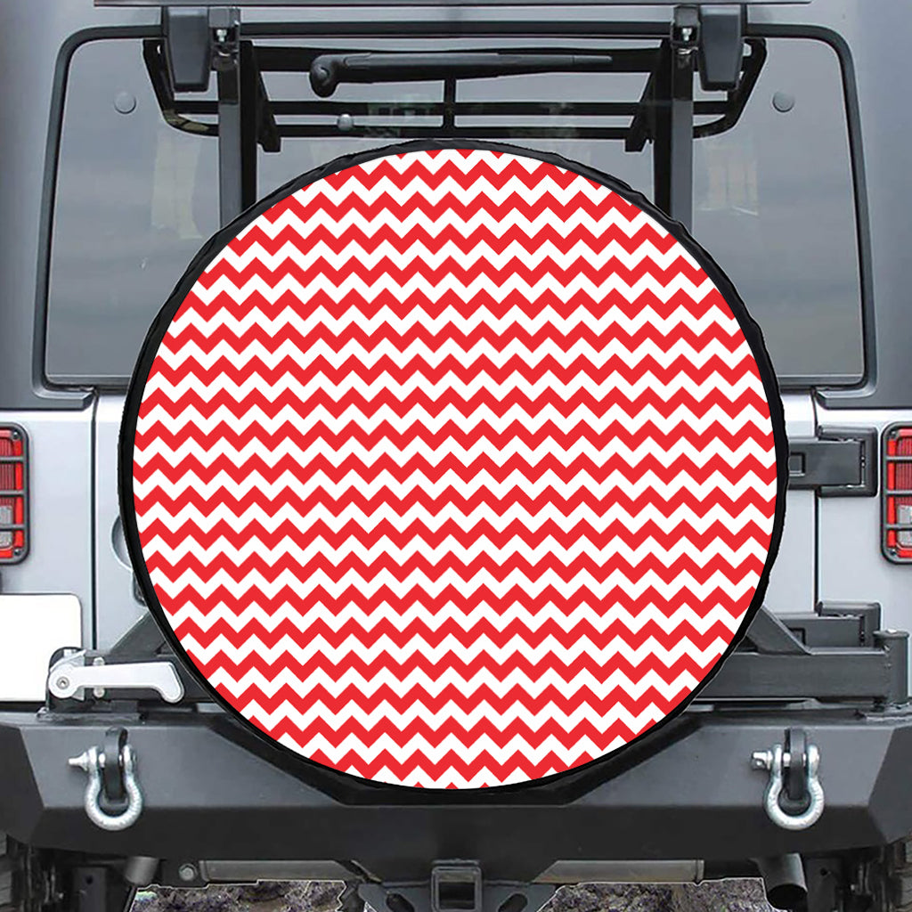 Red And White Chevron Pattern Print Tire Cover