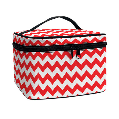 Red And White Chevron Pattern Print Travel Makeup Bag