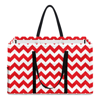 Red And White Chevron Pattern Print Utility Tote Bag