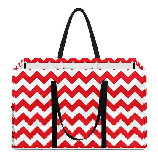 Red And White Chevron Pattern Print Utility Tote Bag