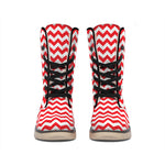 Red And White Chevron Pattern Print Winter Boots
