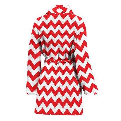 Red And White Chevron Pattern Print Women's Bathrobe