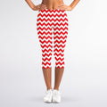 Red And White Chevron Pattern Print Women's Capri Leggings