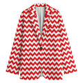 Red And White Chevron Pattern Print Women's Cotton Blazer