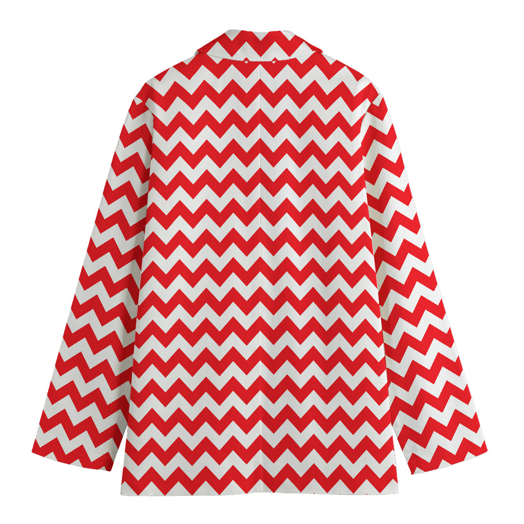Red And White Chevron Pattern Print Women's Cotton Blazer