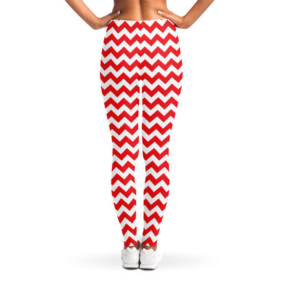 Red And White Chevron Pattern Print Women's Leggings
