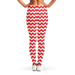 Red And White Chevron Pattern Print Women's Leggings