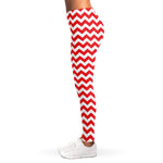 Red And White Chevron Pattern Print Women's Leggings