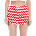 Red And White Chevron Pattern Print Women's Split Running Shorts