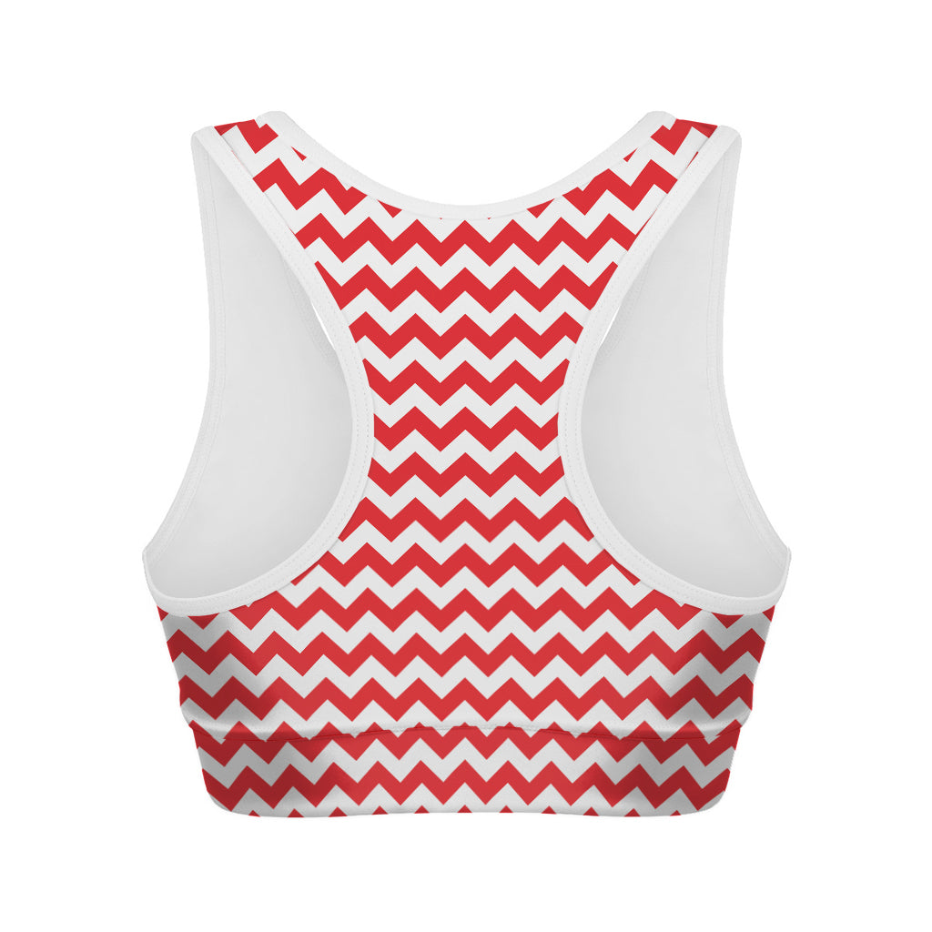 Red And White Chevron Pattern Print Women's Sports Bra