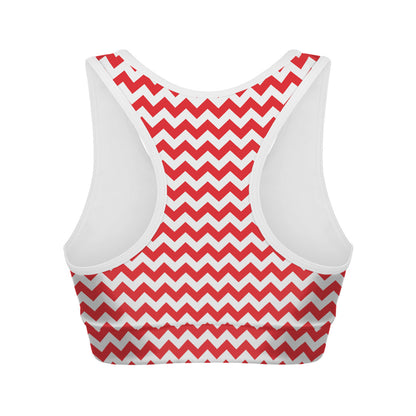 Red And White Chevron Pattern Print Women's Sports Bra