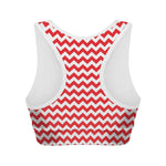 Red And White Chevron Pattern Print Women's Sports Bra
