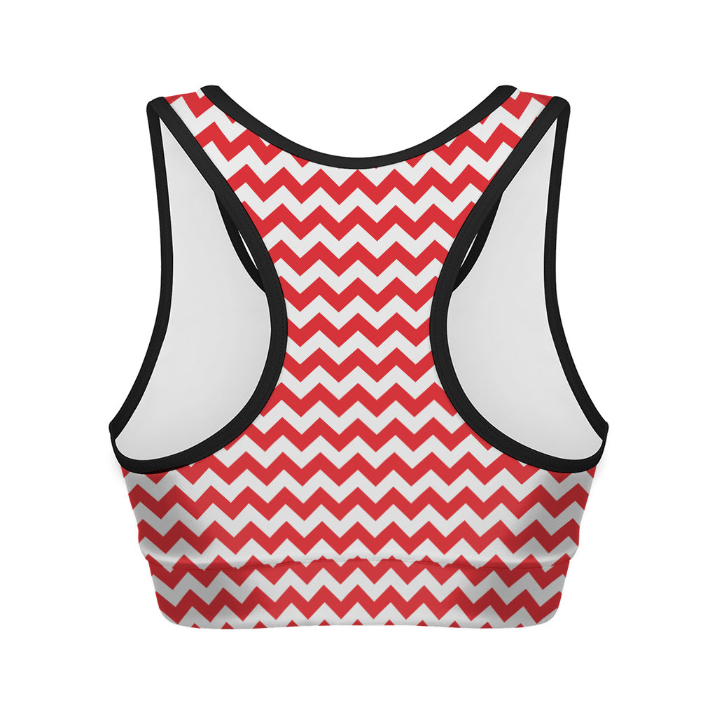 Red And White Chevron Pattern Print Women's Sports Bra