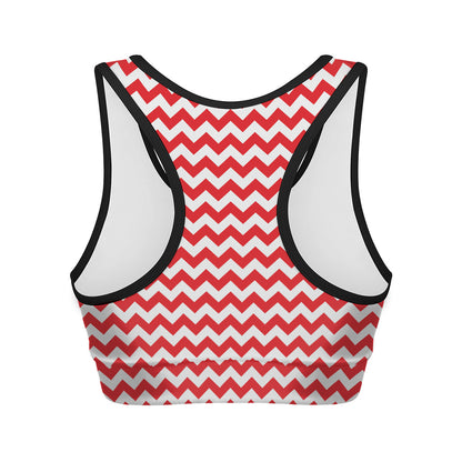 Red And White Chevron Pattern Print Women's Sports Bra