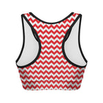 Red And White Chevron Pattern Print Women's Sports Bra