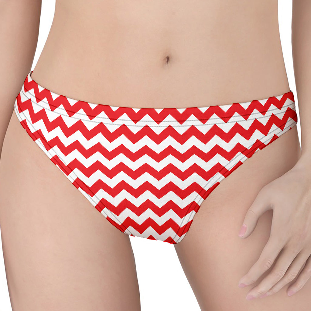 Red And White Chevron Pattern Print Women's Thong