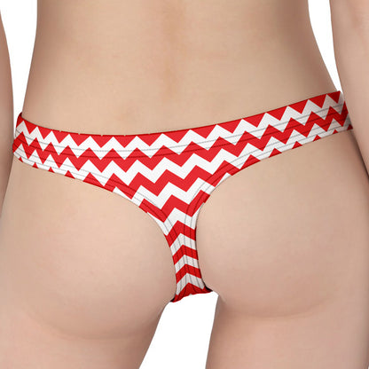 Red And White Chevron Pattern Print Women's Thong