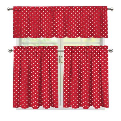 Red And White Christmas Dots Print 3 Piece Kitchen Curtains