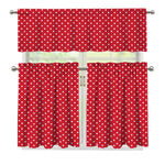Red And White Christmas Dots Print 3 Piece Kitchen Curtains