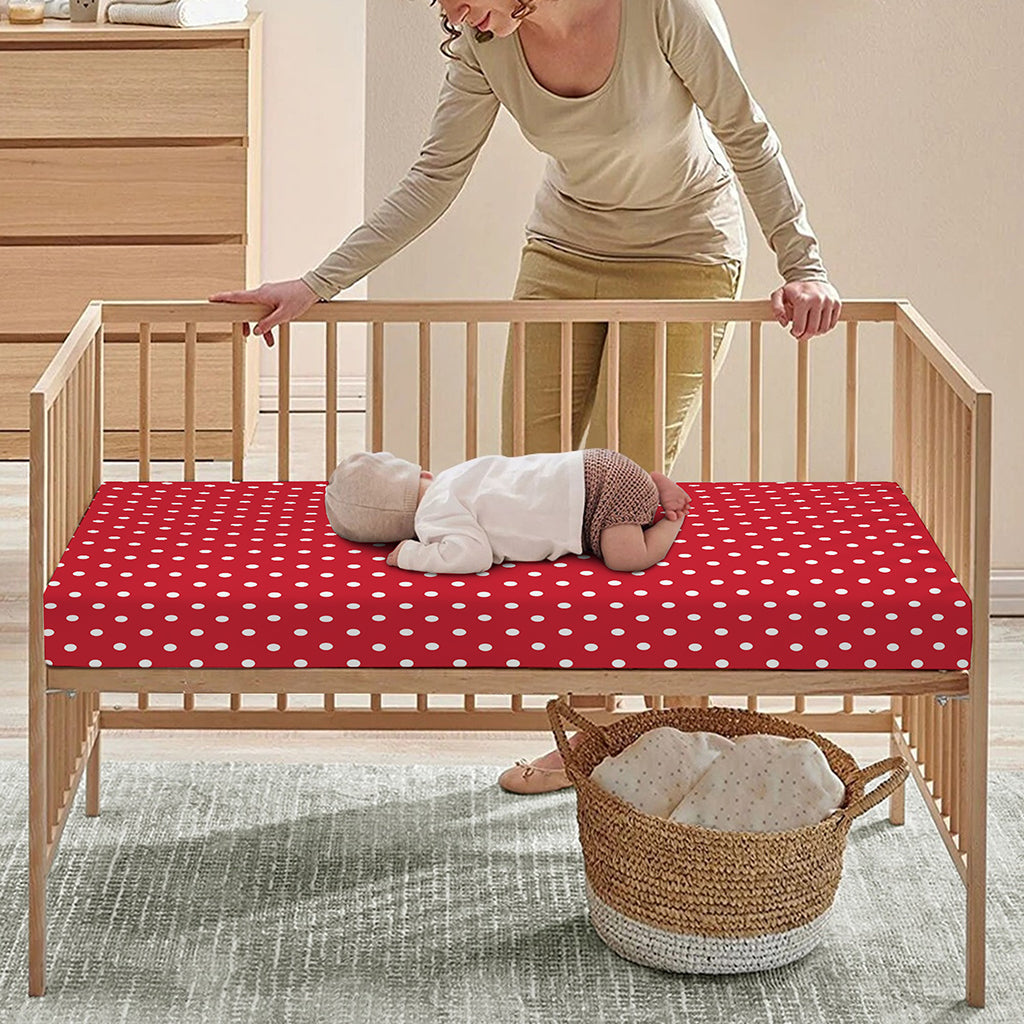 Red And White Christmas Dots Print Baby Crib Sheet