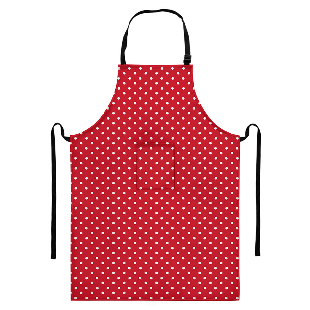 Red And White Christmas Dots Print Bib Apron With Pocket