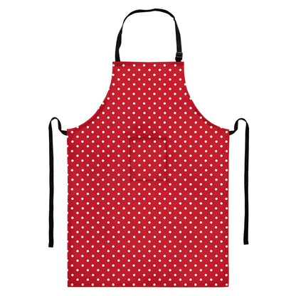 Red And White Christmas Dots Print Bib Apron With Pocket