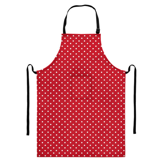 Red And White Christmas Dots Print Bib Apron With Pocket