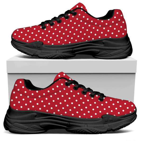 Red And White Christmas Dots Print Black Chunky Shoes