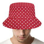 Red And White Christmas Dots Print Bucket Hat