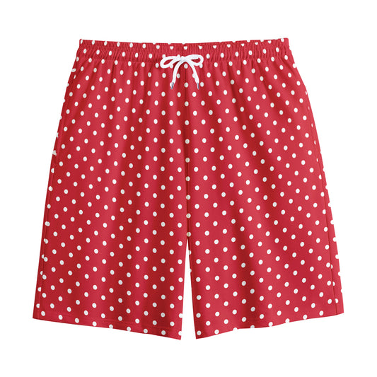Red And White Christmas Dots Print Cotton Shorts