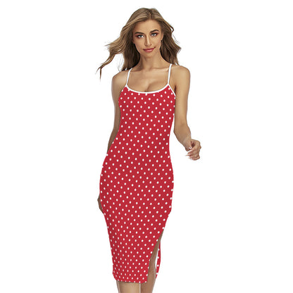 Red And White Christmas Dots Print Cross Back Cami Dress