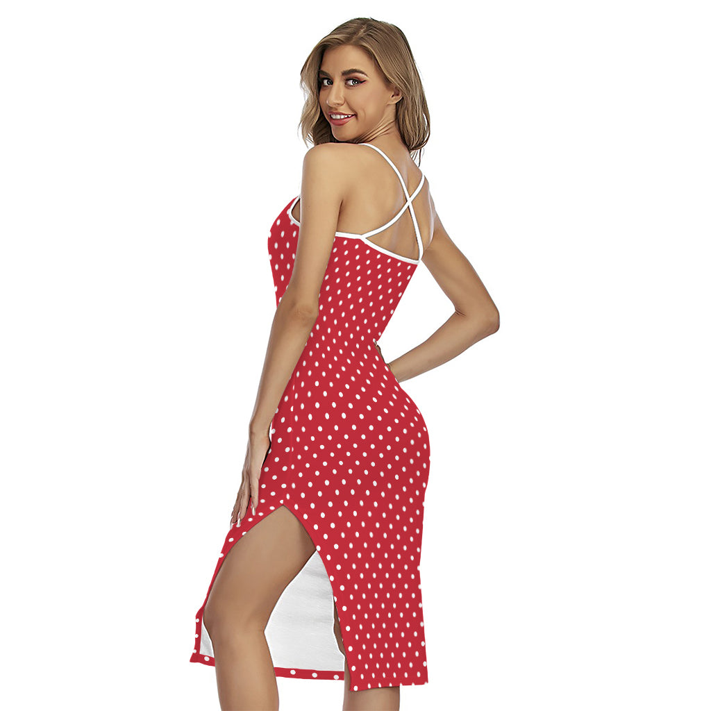 Red And White Christmas Dots Print Cross Back Cami Dress