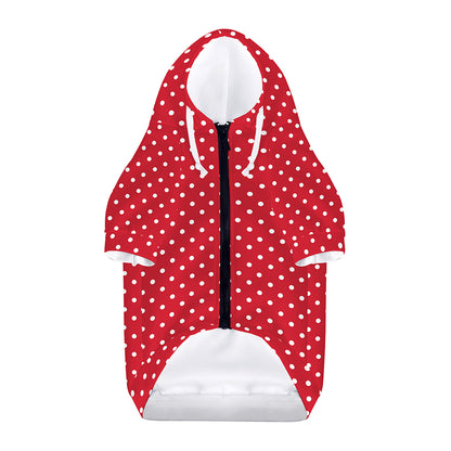 Red And White Christmas Dots Print Dog Zip Up Hoodie