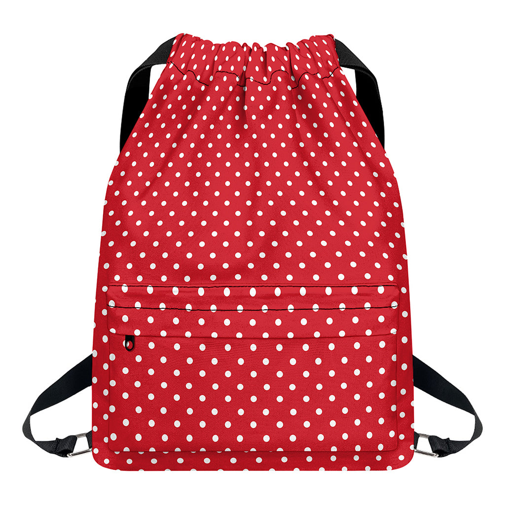 Red And White Christmas Dots Print Drawstring Backpack