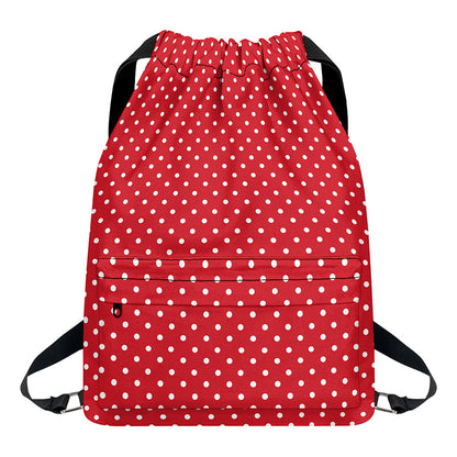 Red And White Christmas Dots Print Drawstring Backpack