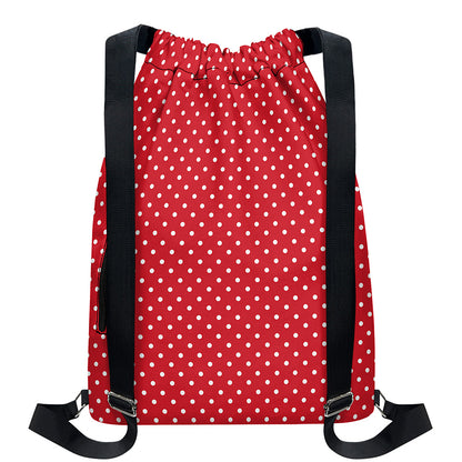 Red And White Christmas Dots Print Drawstring Backpack