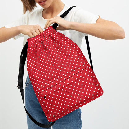 Red And White Christmas Dots Print Drawstring Backpack