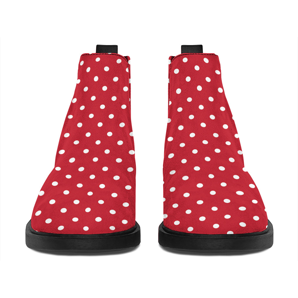 Red And White Christmas Dots Print Flat Ankle Boots