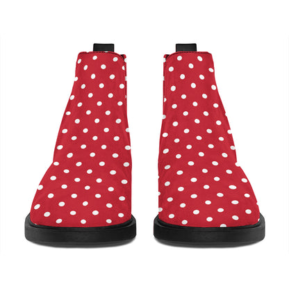 Red And White Christmas Dots Print Flat Ankle Boots