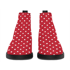 Red And White Christmas Dots Print Flat Ankle Boots