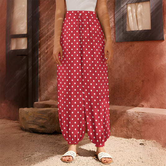 Red And White Christmas Dots Print Harem Pants