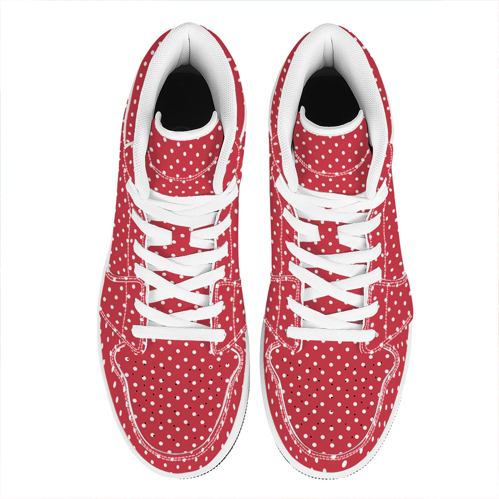 Red And White Christmas Dots Print High Top Leather Sneakers