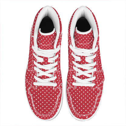 Red And White Christmas Dots Print High Top Leather Sneakers