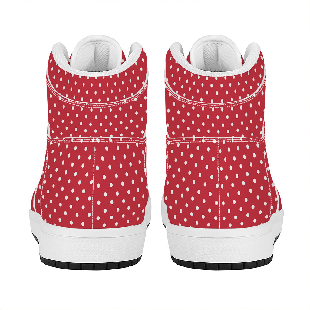 Red And White Christmas Dots Print High Top Leather Sneakers